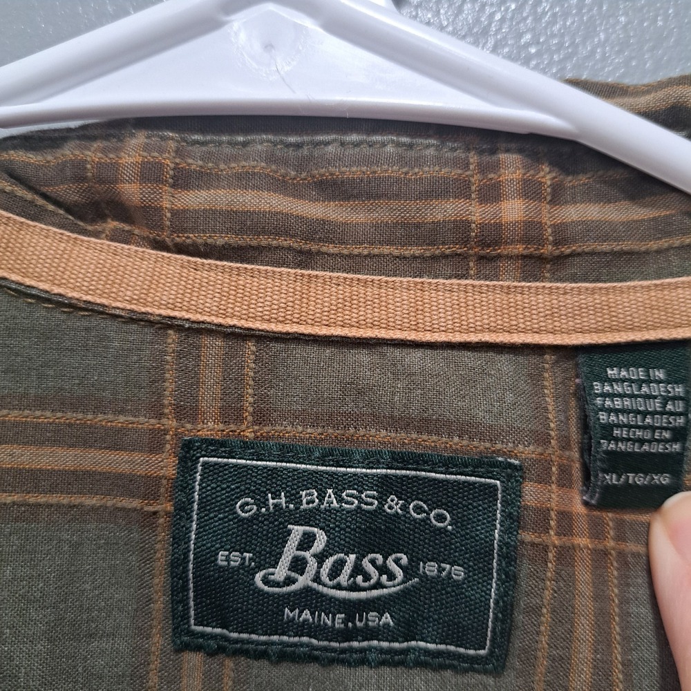 GH Bass Mens XL Plaid Button Down Shirt Olive Green Tan Long Sleeve Cotton Blend - Picture 3 of 6
